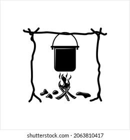 Campfire Cooking Icon, Outdoor Cooking, Traditional Cooking Technique Vector Art Illustration