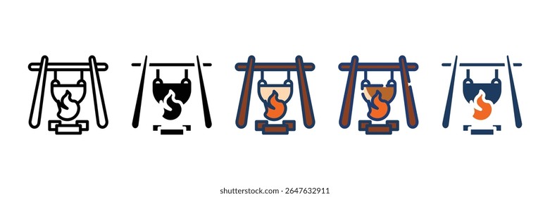 Campfire Cooking Icon Set Multiple Style Collection