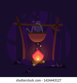 Campfire cooking Night illustration vector