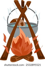 Campfire Cooking Pot Over Open Flame