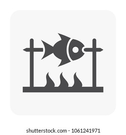 Campfire and cooking vector icon. Also called bonfire, firewood and flame. Consist of abstract shape and wood stick or log. That provide light for night, warm and heat for cooking.