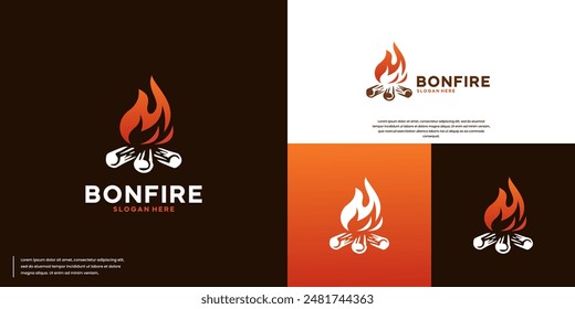 campfire creative logo with retro style, adventurous travel, logo design illustration.