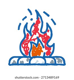 Dibujo de fogata con llamas ardientes y humo que significa aventuras de campamento, vida al aire libre y el calor reconfortante de una fogata durante un viaje recreativo