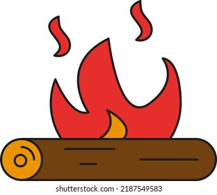 Dibujo de fuego. Fuego y troncos. Camping y actividades al aire libre. Icono de fuego.
