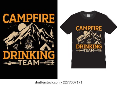 Campfeuertränke-Team mein Leben Outdoor-Abenteuer Camping-Shirt Design Vektor-Vorlage, Bergreisen-Abenteuer Retro-Vintage Stil Typografie und Vektor T-Shirt, 