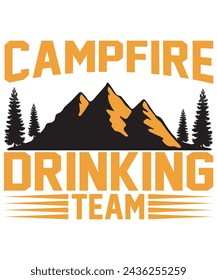 campfire drinking team t-shirt design. vector illustration.