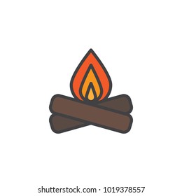 Campfire filled outline icon, line vector sign, linear colorful pictogram isolated on white. Fire flame, bonfire symbol, logo illustration. Pixel perfect vector graphics