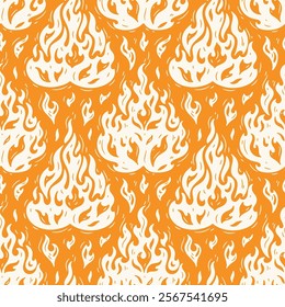 Campfire. Fire Flame. Seamless Yellow Pattern of Bonfire. Hand drawn Vector illustration