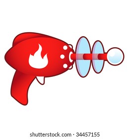 Campfire or fire icon on laser raygun vector illustration in retro 1950's style.