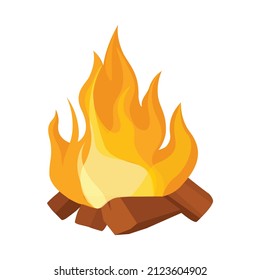 Campfire or fireplace burning woodpile isolated on white background. Bonfire vector