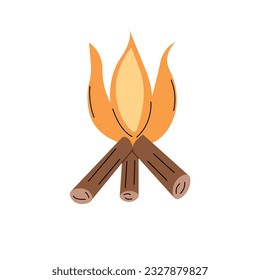 Campfire or fireplace burning woodpile isolated on white background. Vector