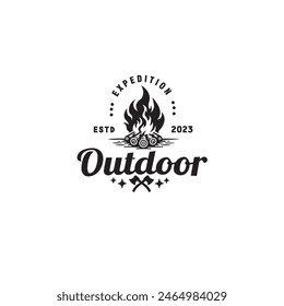 campfire firewood bonfire camping outdoor vintage logo design vector template illustration