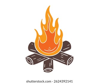 campfire firewood doodle color hand drawn element. campfire isolated drawing with logs. Vector illustration