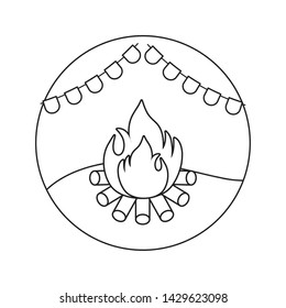 campfire flame with garlands in frame circular
