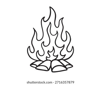 campfire flame icon doodle mão desenhada. Símbolo clipart de desenho de linha de tópicos. Ilustração vetorial