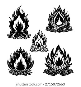 Campfire flames burning logs wood