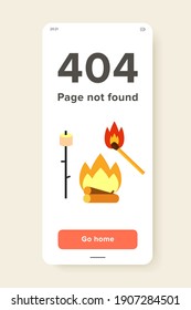 Campfire flat icon. Multicolored vector illustration of campfire, match and marsh-mallow on stick