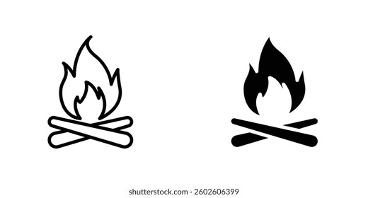 Campfire flat Icons in line outline and flat solid style on white background