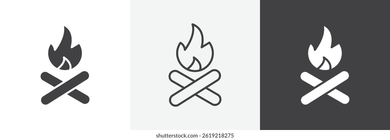 Campfire flat and liner vector icons set