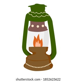 Campfire gas lamp vector illustration. Isolated on white background drawing for prints, poster, cute stationery, travel design. High quality illustration