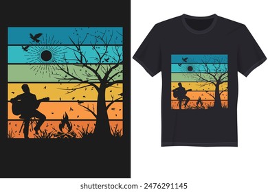 Diseño de la camiseta de la guitarra de la fogata con Elementos de árbol