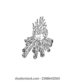 Campfire hand drawn doodle cartoon line art vector bonfire illustration.