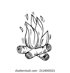 Campfire Hand Drawn Outline Doodle Icon. Fireplace Vector Sketch Illustration For Print, Web, Mobile And Infographics Isolated On White Background.