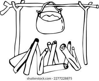 Campfire hand drawn outline doodle icon. Fireplace vector sketch illustration for print, web, mobile and infographics isolated on white background.