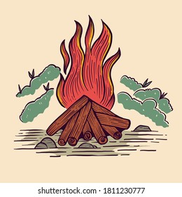 Ilustración vectorial dibujada por la mano del fuego. La mano hizo fuego.