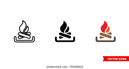 Campfire icon of 3 types: color, black and white, outline. Isolated vector sign symbol.