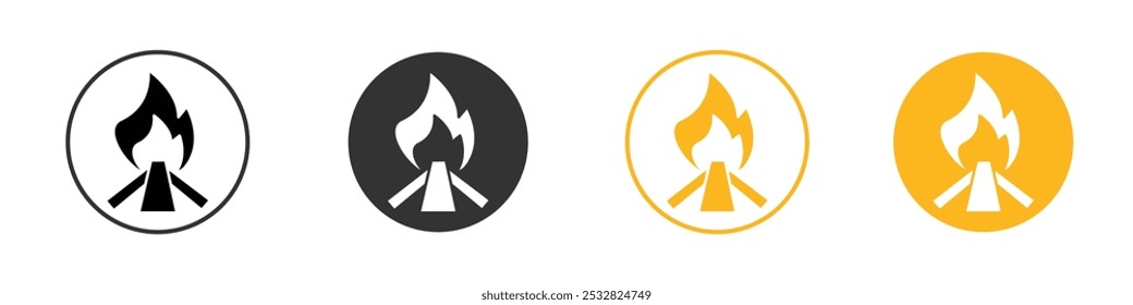 Icono de fogata signo de contorno de Vector blanco y negro