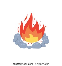 Campfire icon. Burning bonfire vector. Firewood flames, burn fireplace cartoon illustration.