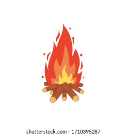 Icono de Fogata. Vector del fuego de combustión. Llamas de leña, dibujos animados de chimenea quemada.