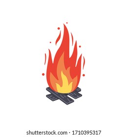 Campfire icon. Burning bonfire vector. Firewood flames, burn fireplace cartoon illustration.