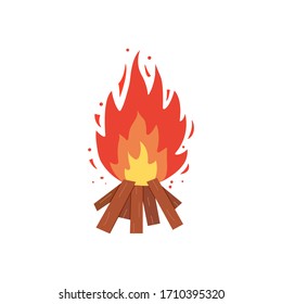 Icono de Fogata. Vector del fuego de combustión. Llamas de leña, dibujos animados de chimenea quemada.