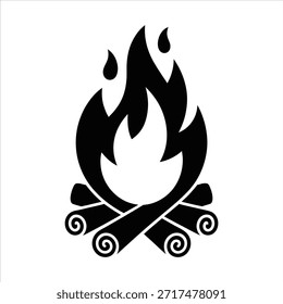 Icono de fogata con llama ardiente y leña
