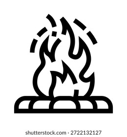 Icono de la fogata con troncos ardiendo y llamas parpadeantes, que simboliza el calor, la energía y las actividades al aire libre como acampar, sobrevivir, Ocio y noches acogedoras en la naturaleza