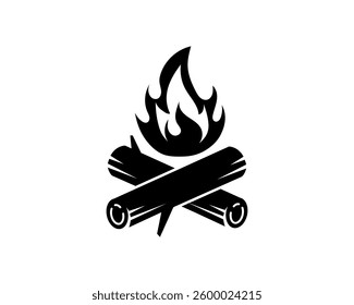 Campfire Icon Burning Wood, Flame, Fire, Heat, Bonfire, Logs, Wilderness, Outdoor, Adventure, Symbol