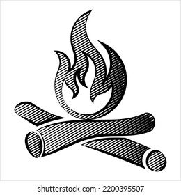Campfire Icon, Camp Fire Vector Art Illustration