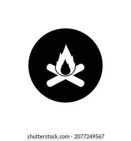 Campfire icon circle background black color editable. Bonfire icon.