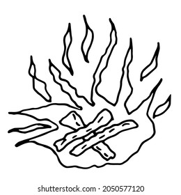 Icono de fogata en estilo doodle aislado en fondo blanco. Ilustración vectorial, dibujo a mano.