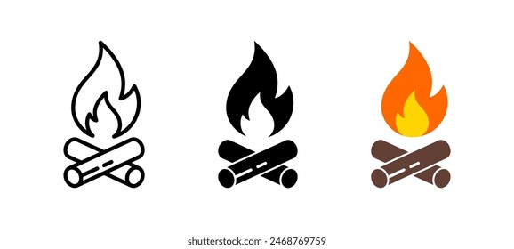 Campfire icon. Fireplace symbol. Bonfire vector illustration isolated. Firewood logotype.