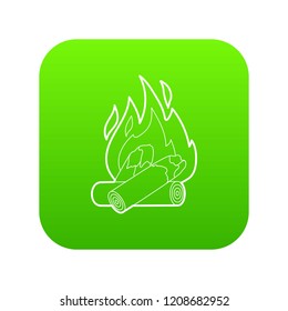 Campfire icon green vector isolated on white background