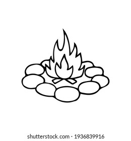 Campfire icon hand-drawn vector illustration isolated on a white background. A doodle-style bonfire. 