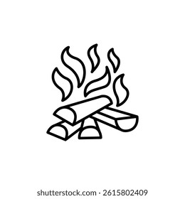 Campfire icon illustration, representing outdoor adventures and warmth theme