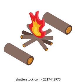 Campfire icon isometric vector. Adventure trip. Summer family