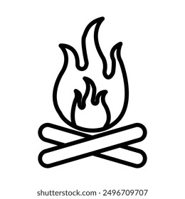 Icono de fogata lineal logo marca en blanco y negro
