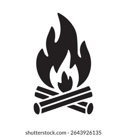 Campfire Icon - Outdoor Bonfire, Camping Firewood, Wilderness Warmth, Adventure and Nature Vector Symbol