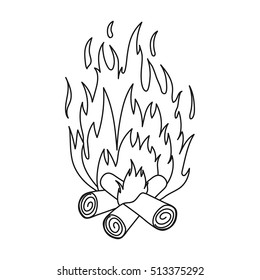 Campfire icon in outline style isolated on white background. Light source symbol stock vector illustration
