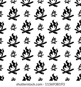 Campfire Icon Seamless Pattern, Camp Fire Vector Art Illustration